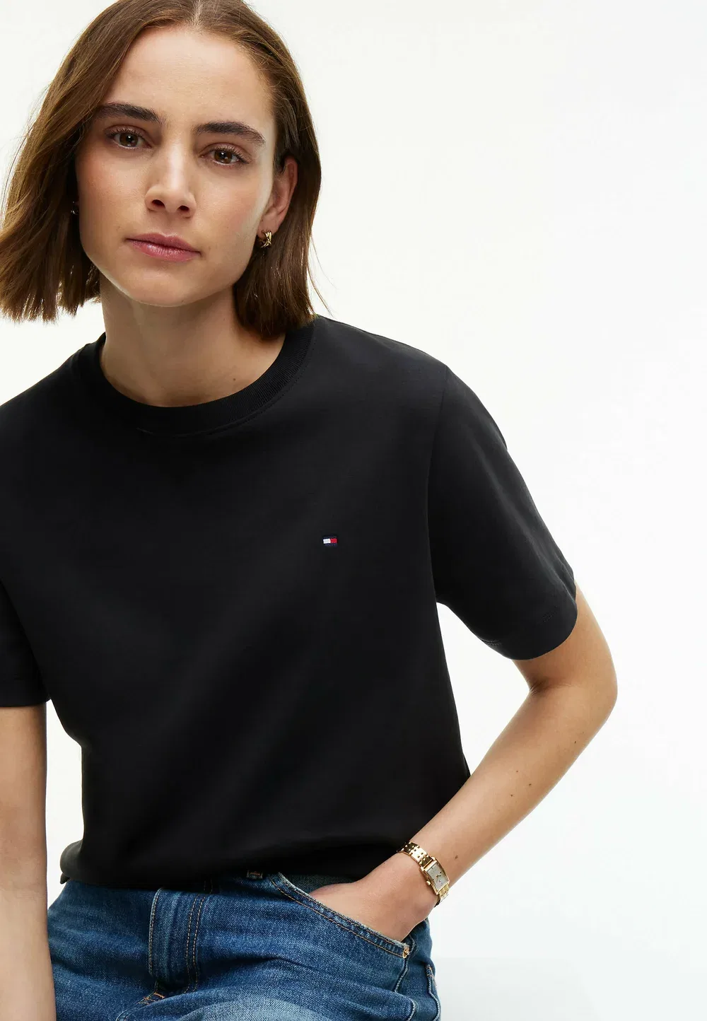 Футболка свободного кроя из трикотажа - базовая футболка Tommy Hilfiger, Black — фото 4