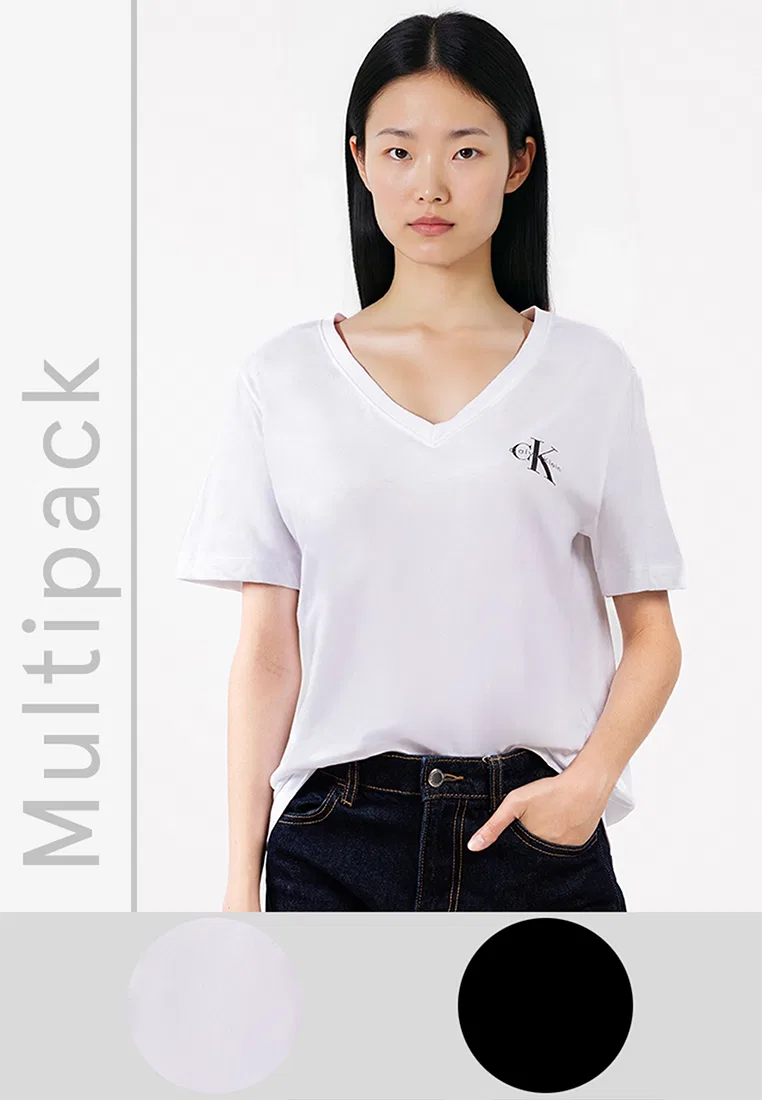 Футболка с v-образным вырезом, 2 шт., Calvin Klein Jeans, белый/черный