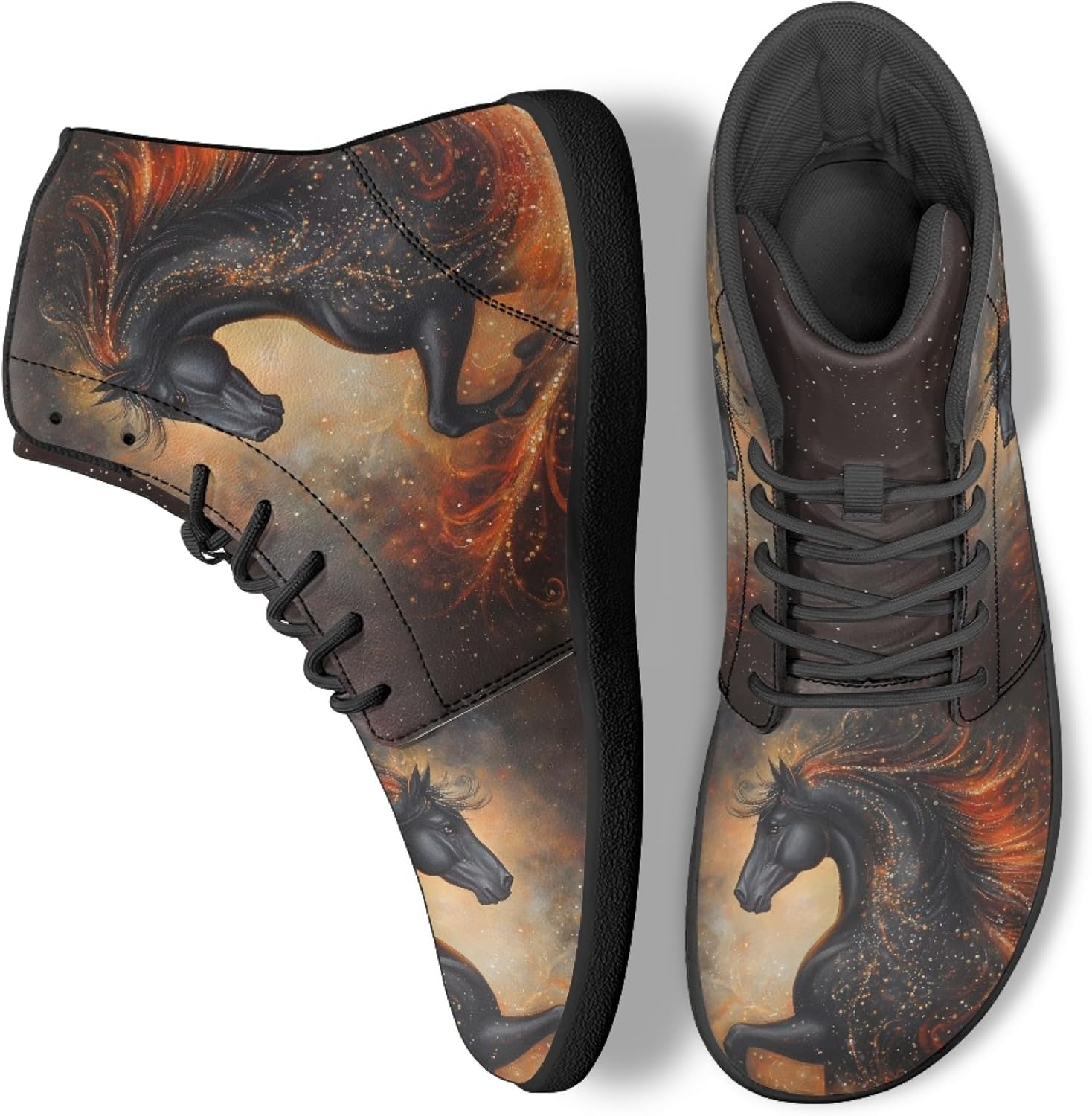 

Стильные высокие кроссовки из PU-кожи с принтом для мужчин и женщин, босоногого типа Arleeorkee, черный