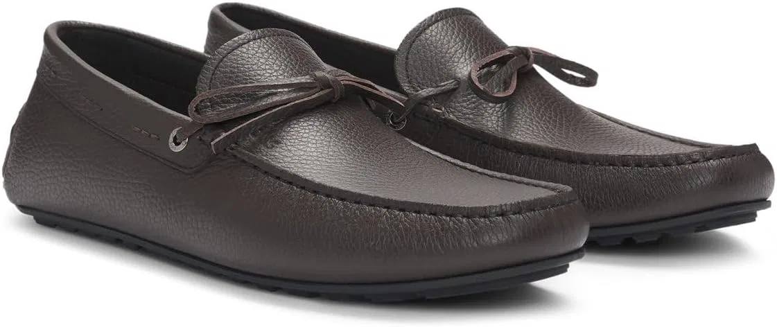 Мужские мокасины BOSS Noel Mocc из зернистой кожи с рифленой подошвой. Размер, Dark Brown201