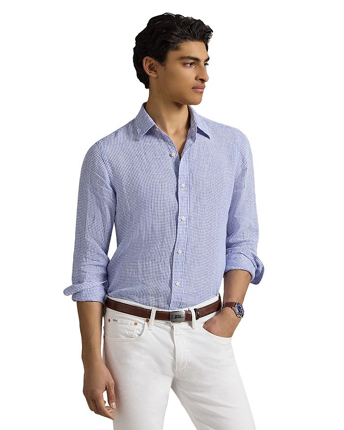 

Классическая клетчатая льняная рубашка Polo Ralph Lauren, синий