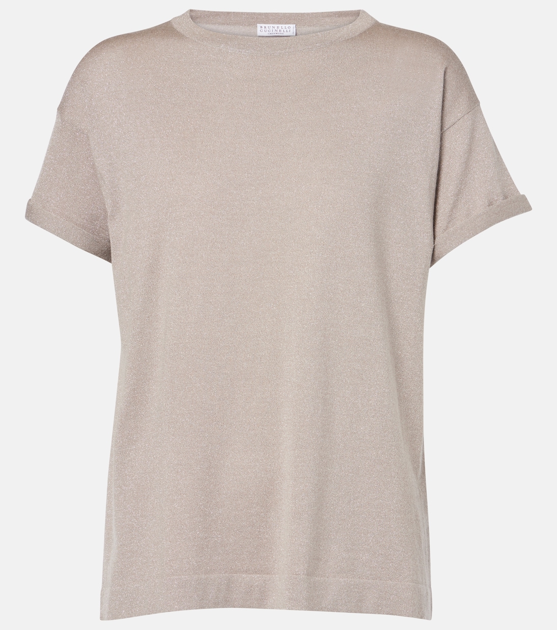 

Вязаная футболка из кашемира и шелка Brunello Cucinelli, Smokey Taupe