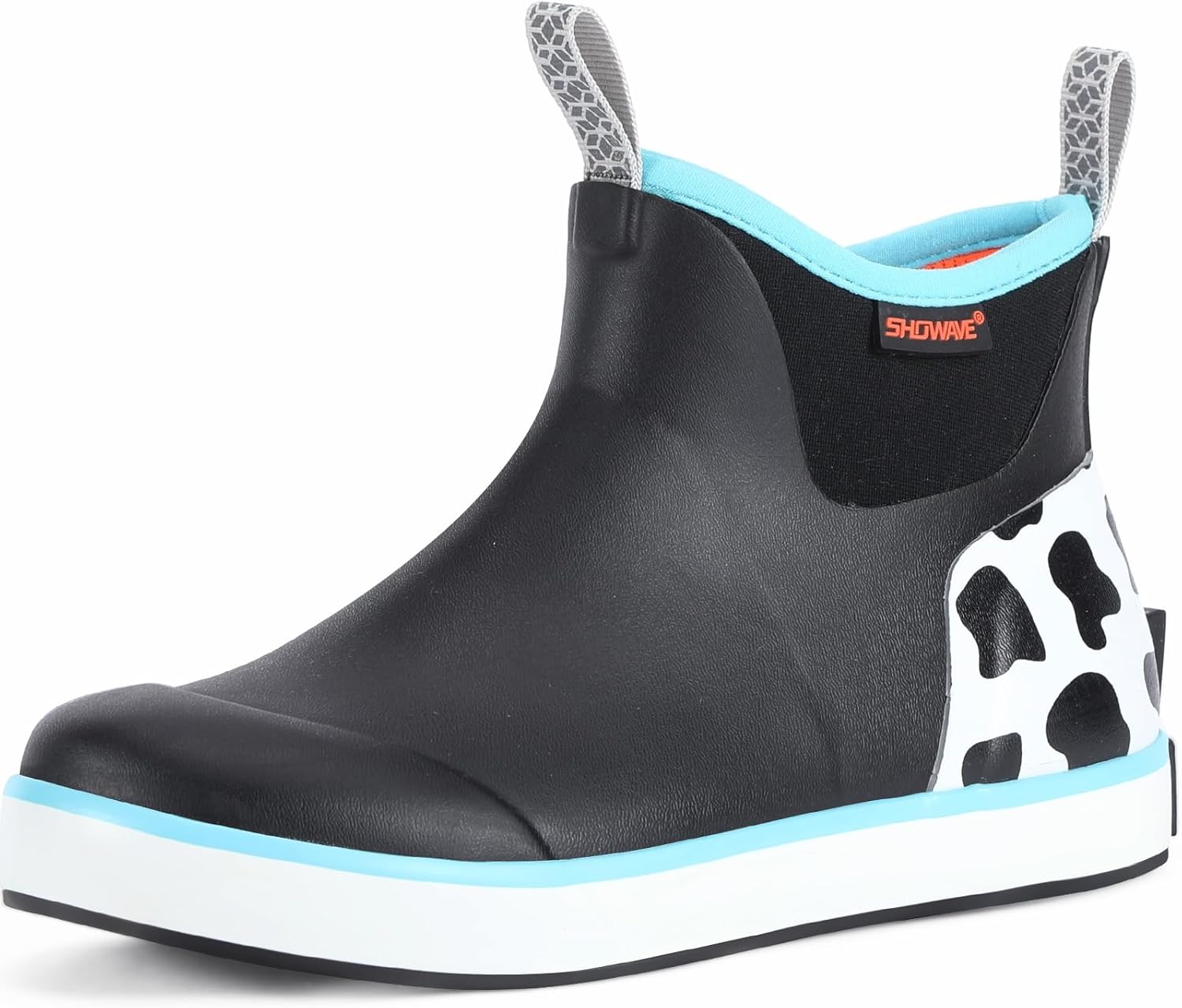 

Детские резиновые сапоги Showave, девичьи сапоги Deck, водонепроницаемые детские сапоги для мальчиков, нескользящие неопрена резиновые ботинки, короткие сапожки от грязи, Cow-Blue Print