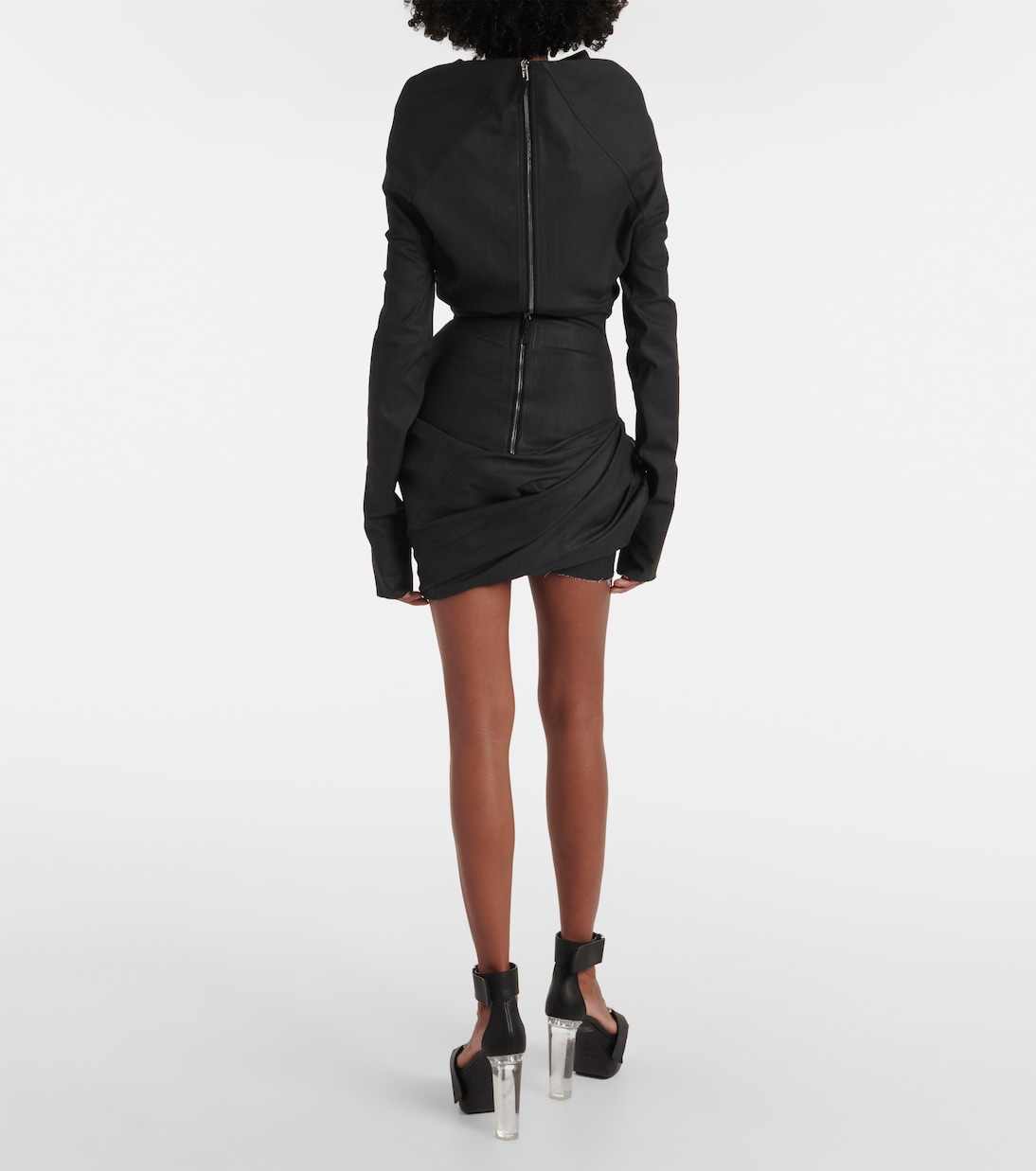 Драпированная мини-юбка из смесового хлопка Rick Owens, черный — фото 3