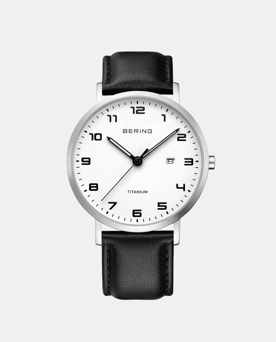 

Мужские часы Titanium 18640-404 в черной коже Bering, черный