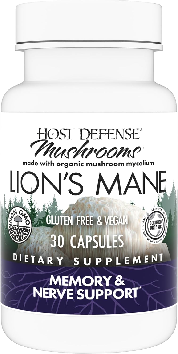 

Ежовик гребенчатый Host Defense Lion's Mane - Memory & Nerve Support with Organic Mushrooms, 30 капсул