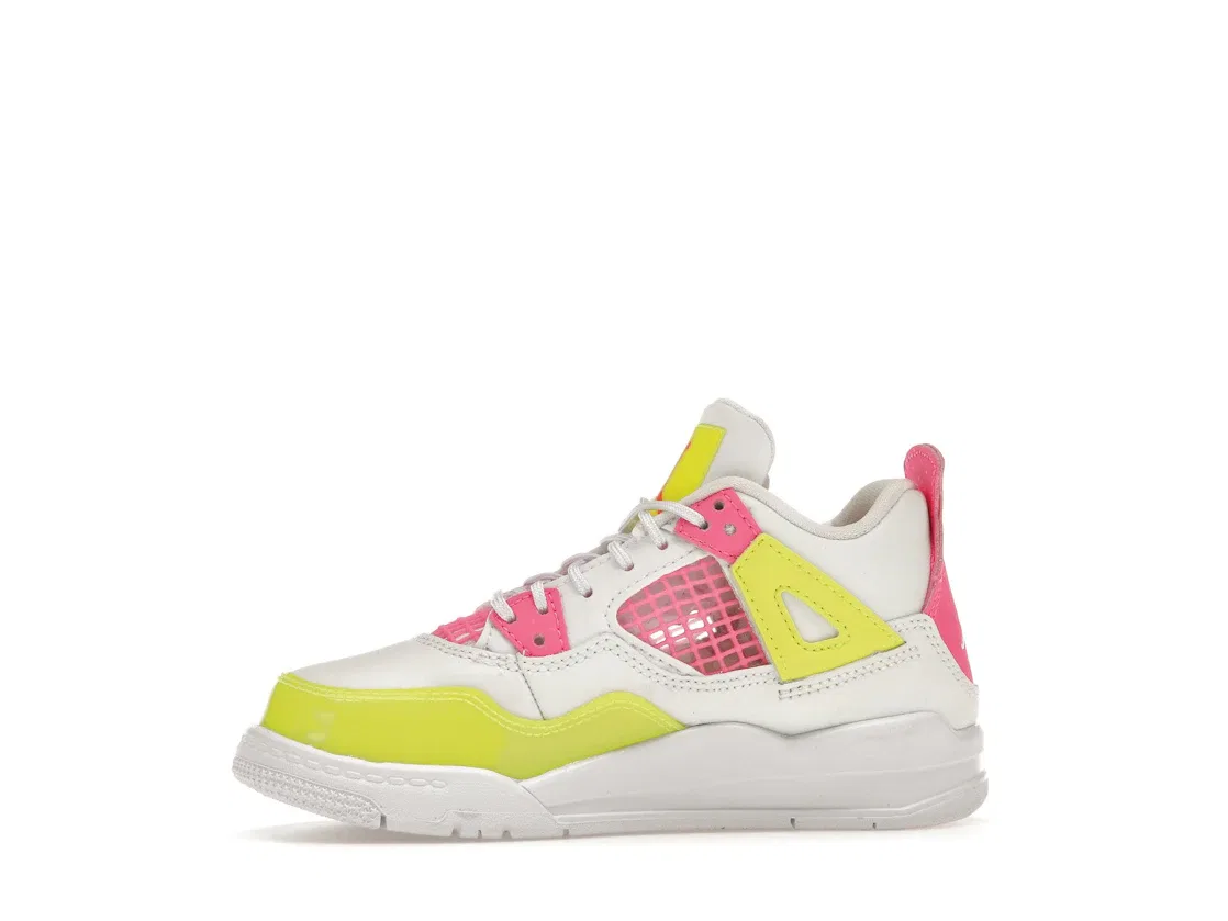 Детские кроссовки Lifestyle с цветными акцентами Jordan 4 Retro, White/Lemon Venom-Pink Blast — фото 3