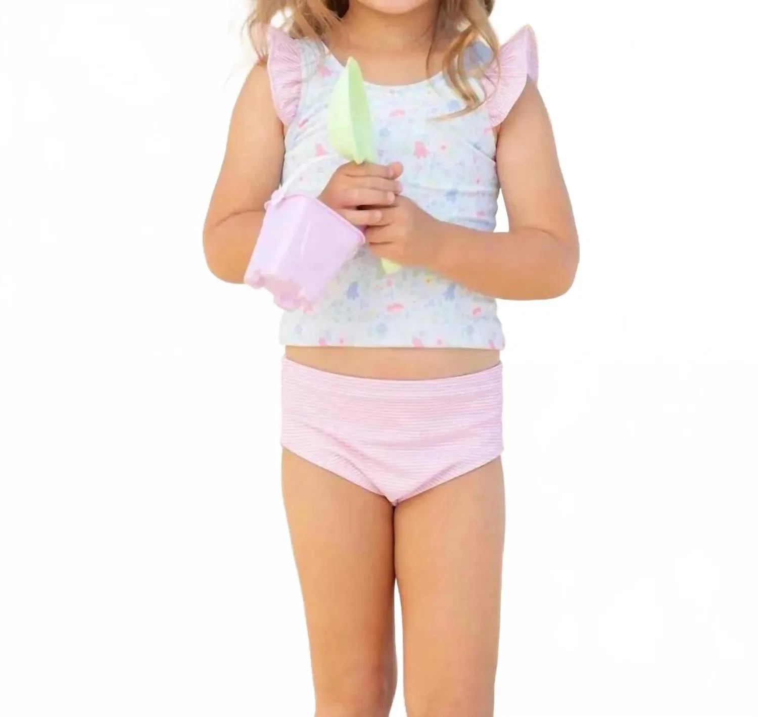 Детский раздельный купальник танкини с цветочным принтом и оборками Girls Floral Print Tankini Swimsuit Florence Eiseman, Light Blue