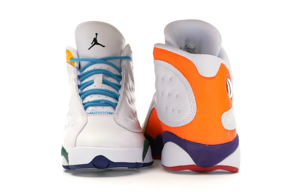 Детские кроссовки Lifestyle с принтом Jordan 13 Retro Playground Jordan, White/Black-Court Purple-Total Orange-Pine Green — фото 4
