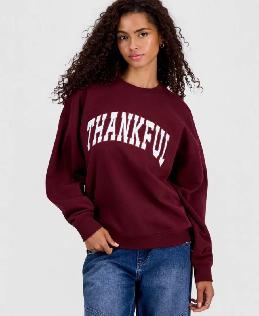 Свитшот с вышивкой Thankful Hooked Up by IOT, Windsor Wine