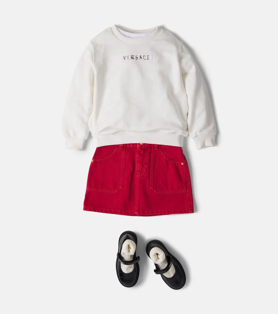 Толстовка из хлопкового трикотажа с логотипом и бисером Versace Kids, белый — фото 2