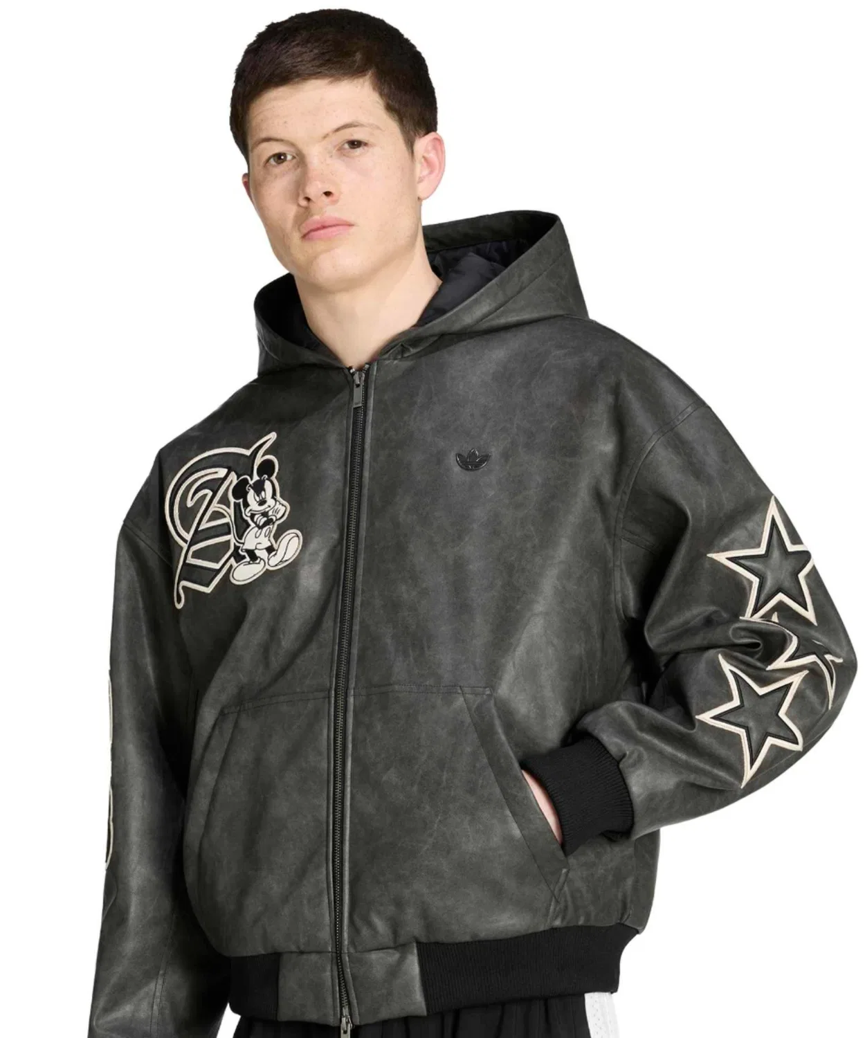 Мужская куртка из искусственной кожи с принтом Mickey Mouse Dreams Adidas, Black — фото 3
