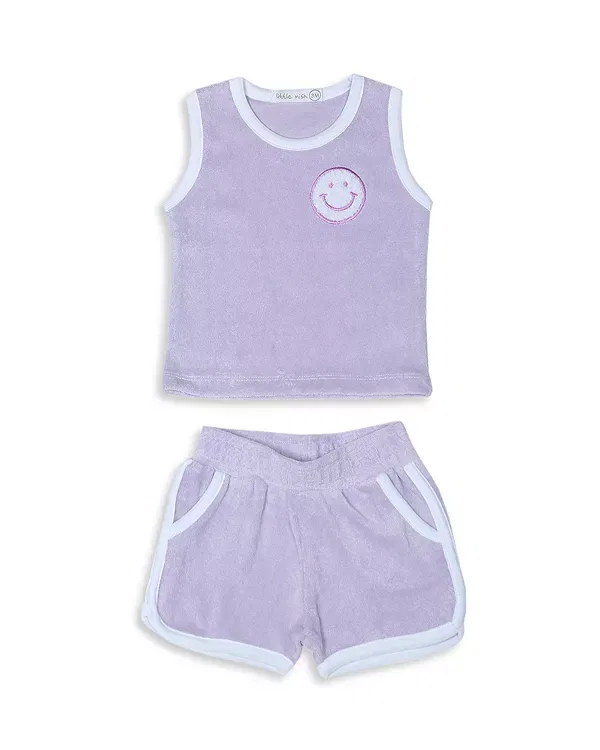 Детский комплект для новорожденных с принтом Smile Patch Terry Top & Shorts Set Little Mish, Lilac