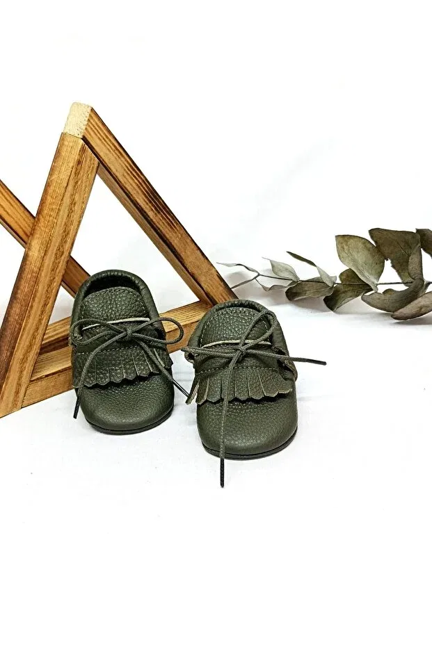 Детские мокасины-ботиночки для малышей из натуральной кожи Minibiri, Khaki