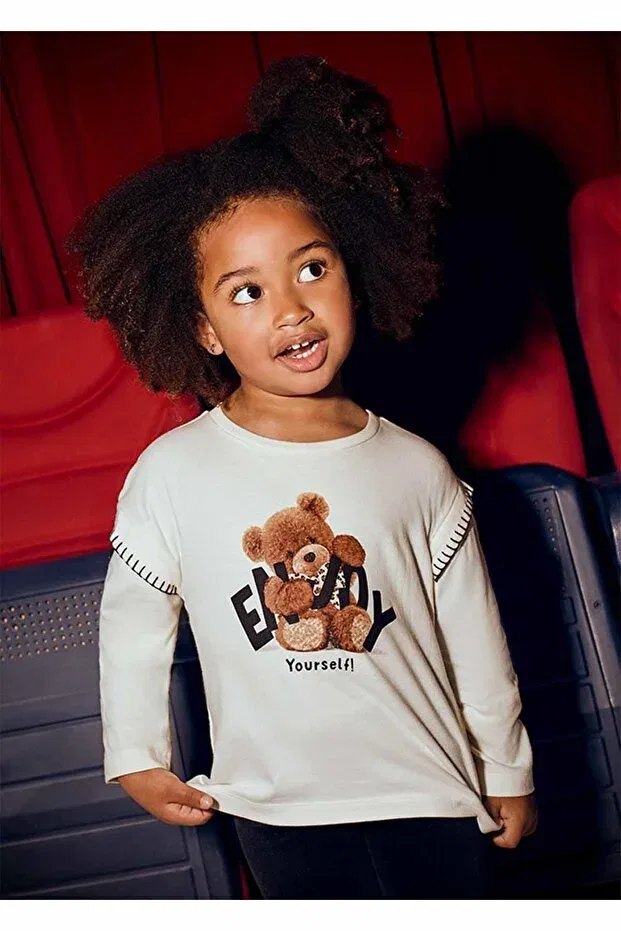 Детская футболка для девочек с длинным рукавом Teddy Bear Printed Mayoral, Nude Color