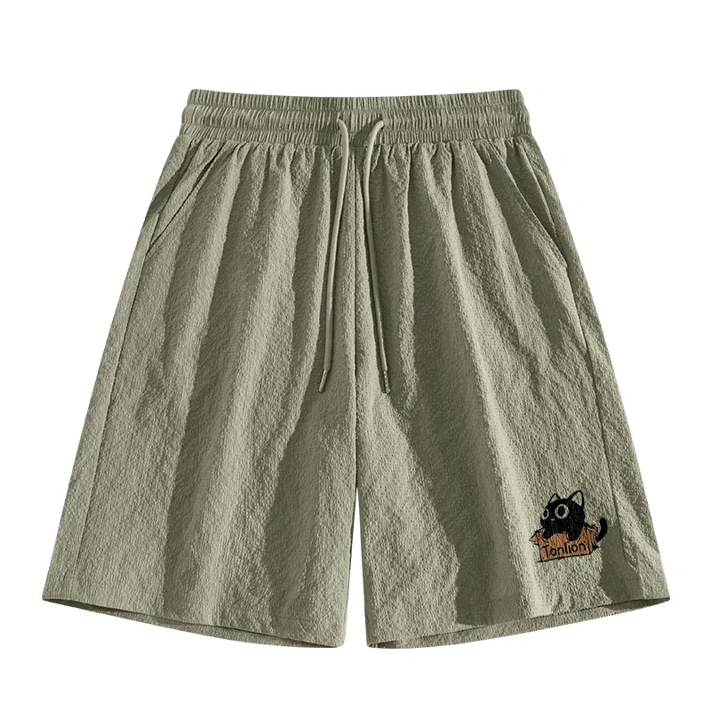 Детские шорты с текстурой Loose Casual Straight-Leg Five-Point Shorts Tonlion, Цвет: Wormwood Green