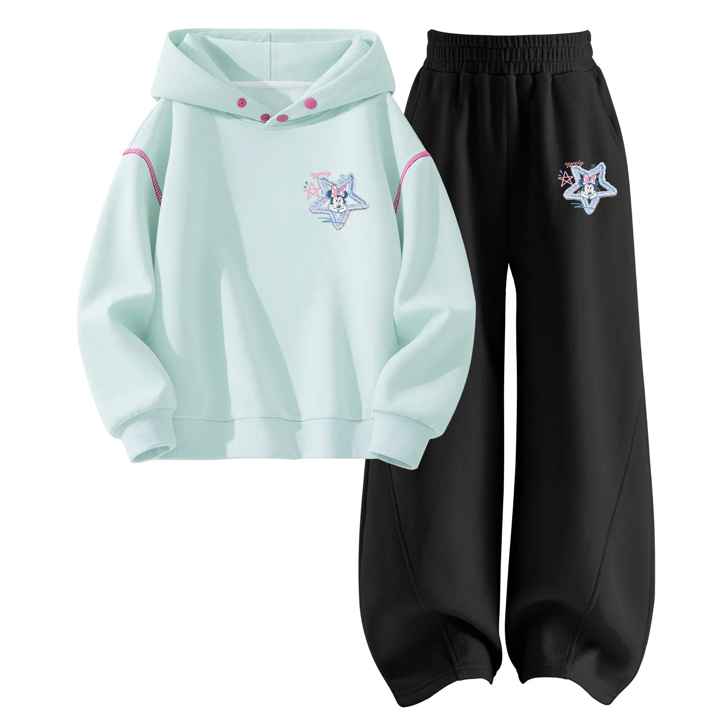 Детский спортивный костюм с капюшоном, приталенный, дышащий, Diverse Heart Clearwater Blue+D-Line Star Black, Disney — фото 4