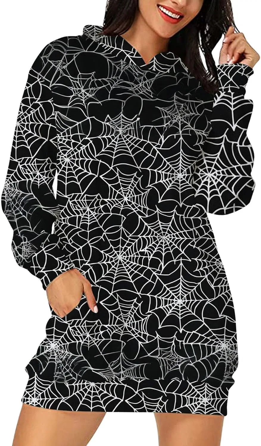 Женское платье-худи с принтом, Halloween Dresses, чёрный — фото 4