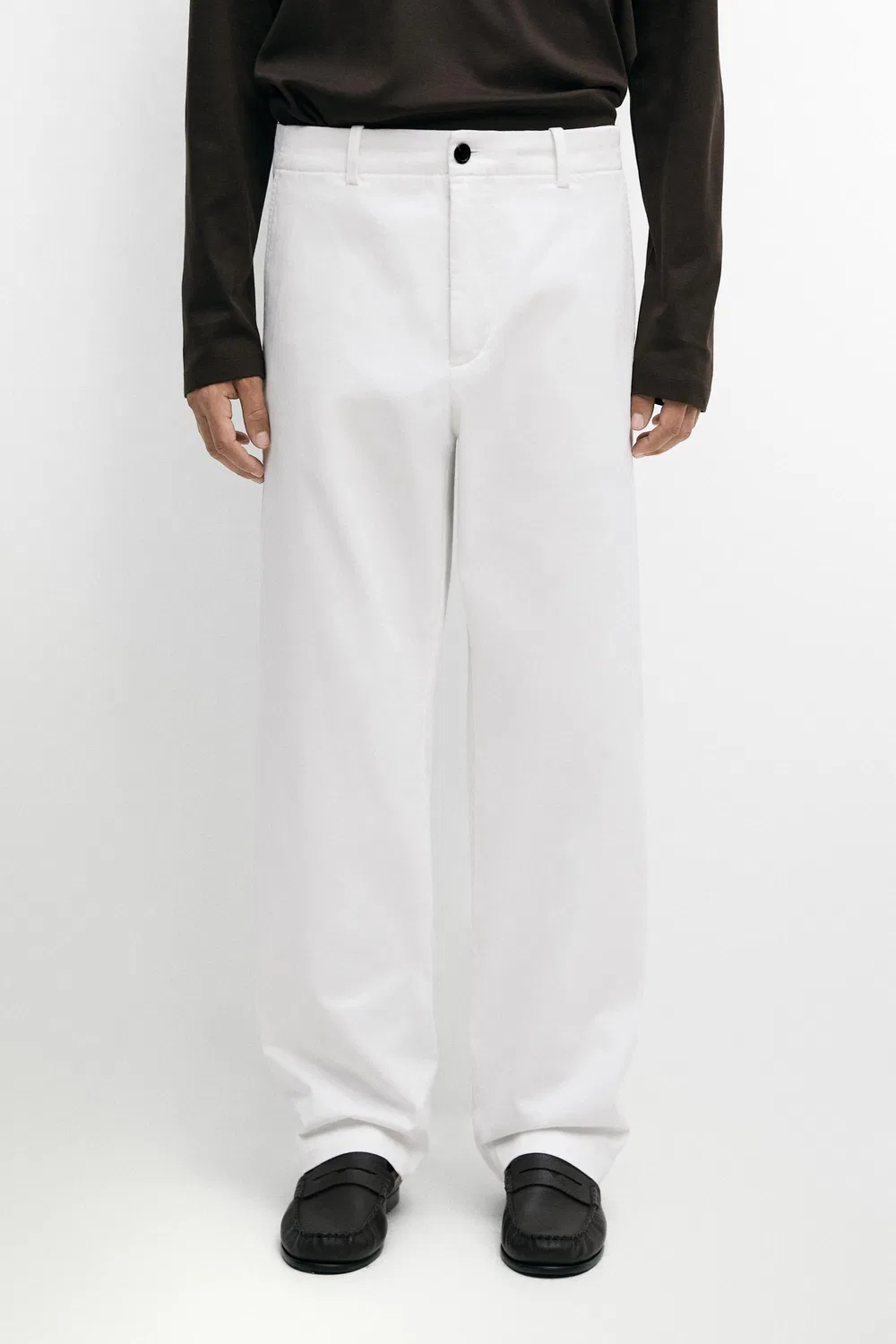 Брюки Massimo Dutti Cotton Blend Straight-Leg, кремовый