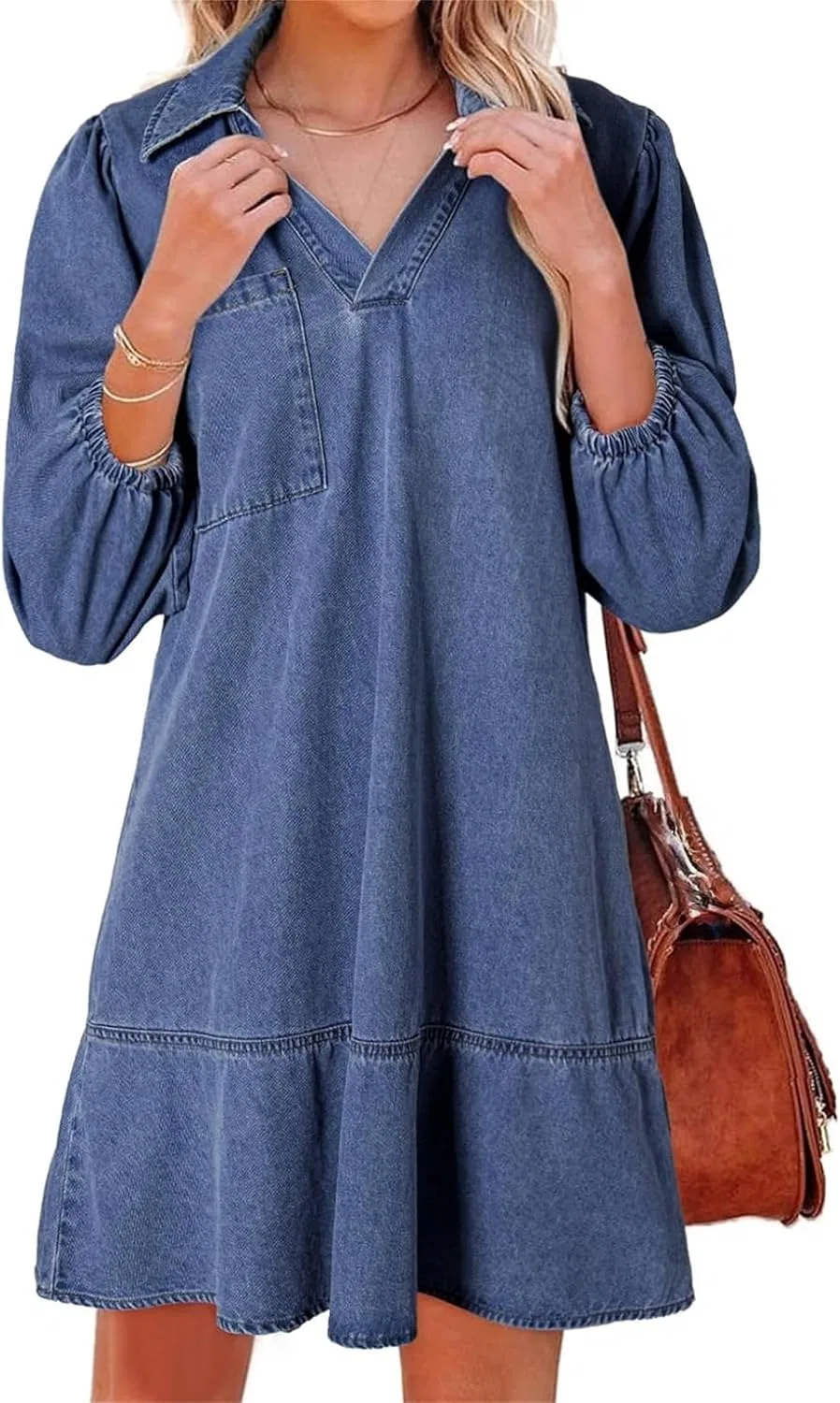 Женское джинсовое платье с воланами Babydoll, Blue