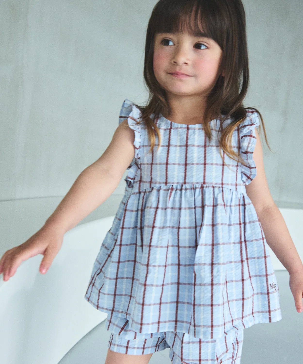 Детский комплект для девочек с принтом, модель Girl's Check Set Up, petit main, Pink — фото 4