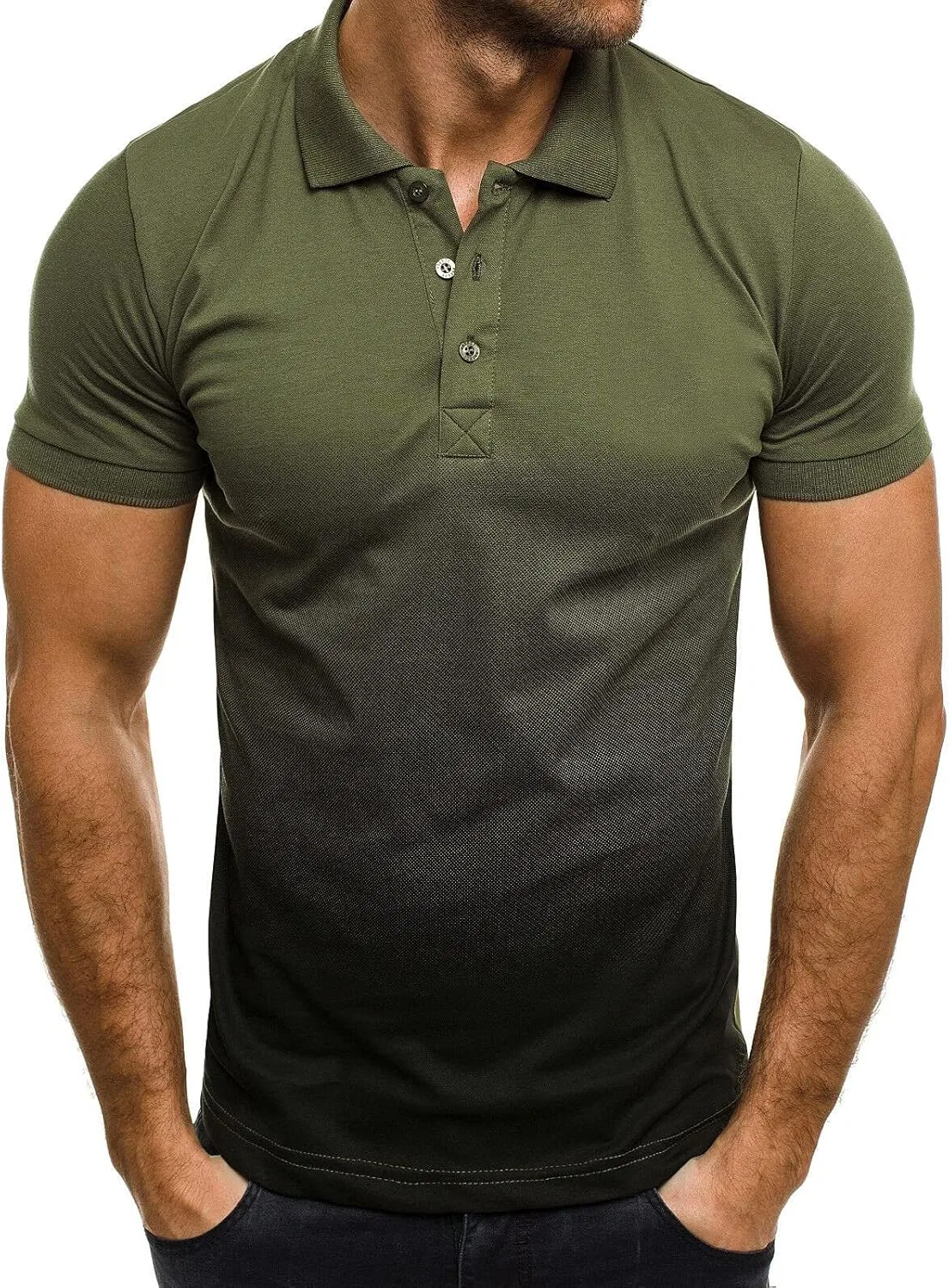 Мужская футболка с пуговицами короткий рукав Moisture Wicking, Army Green