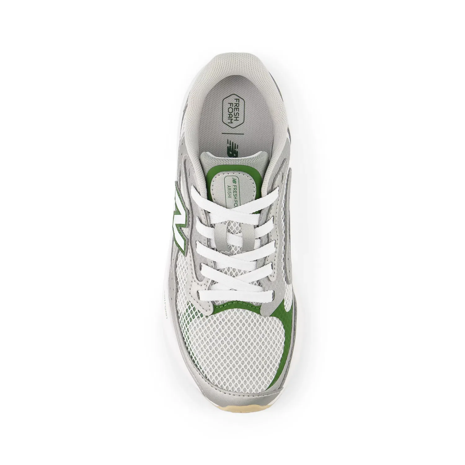 Детские кроссовки на шнуровке с амортизацией Fresh Foam Arishi Lux Lace New Balance, Raincloud With Dark Metallic Silver And Alpine Green — фото 4