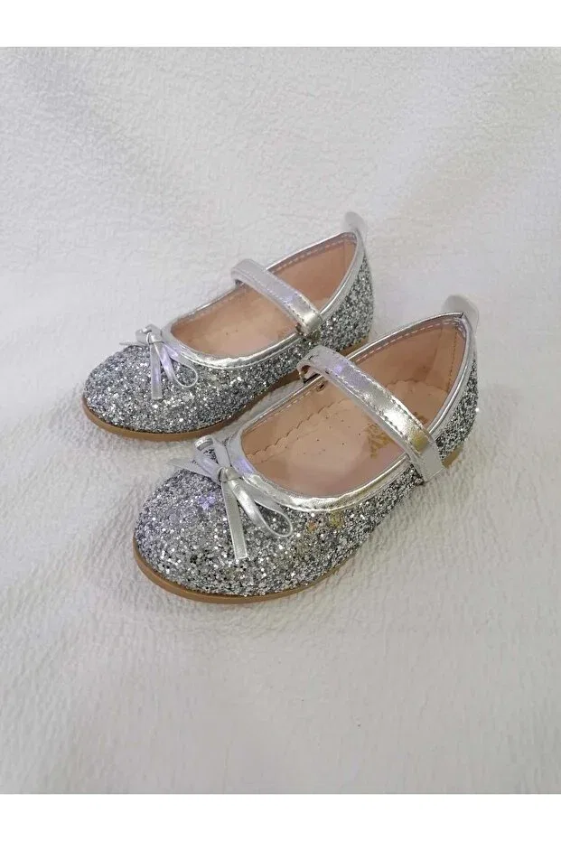 Детские балетки для девочек с бантом Özgür Kids, Silver