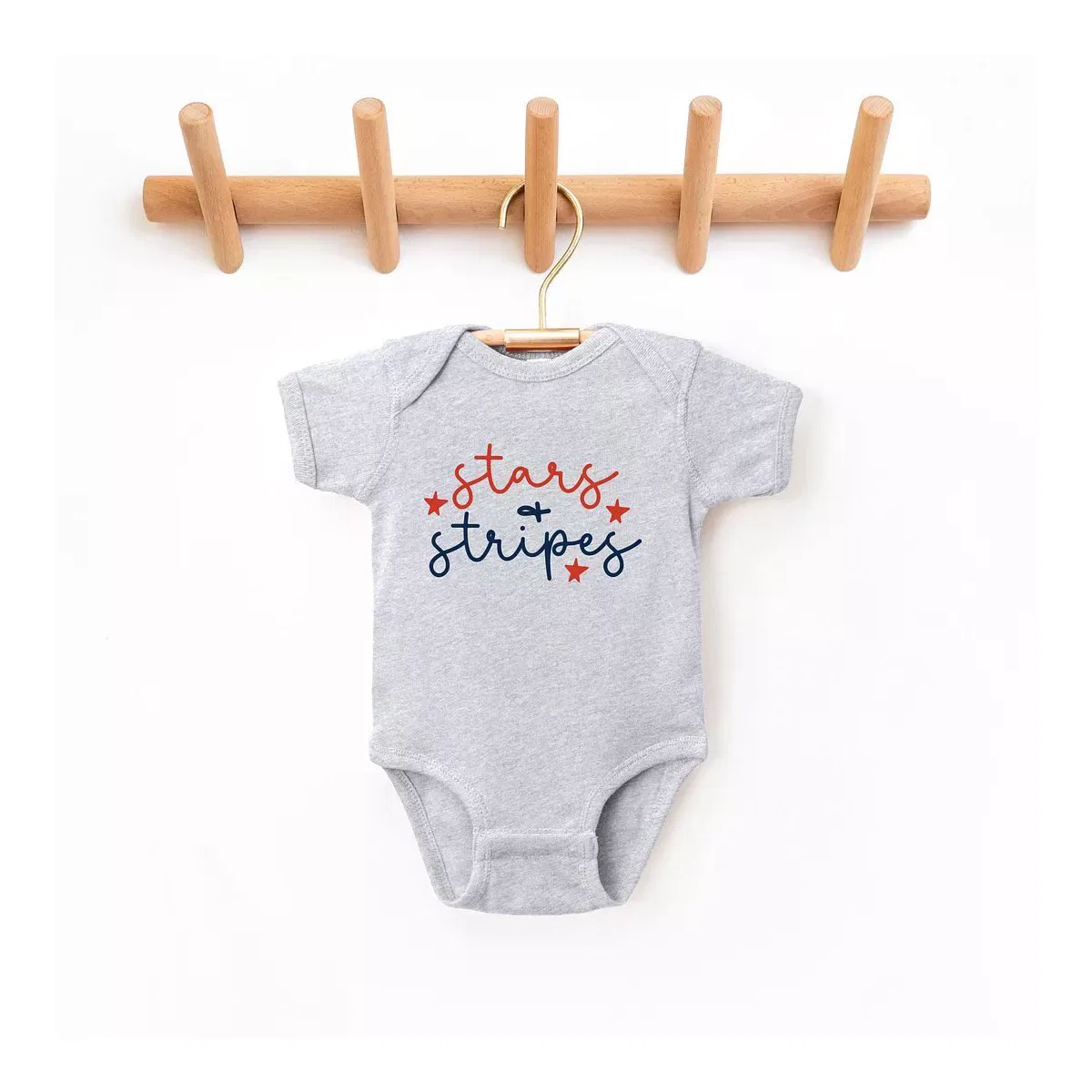 Детский боди с коротким рукавом Patriotic Stars And Stripes Cursive The Juniper Shop, Heather Grey