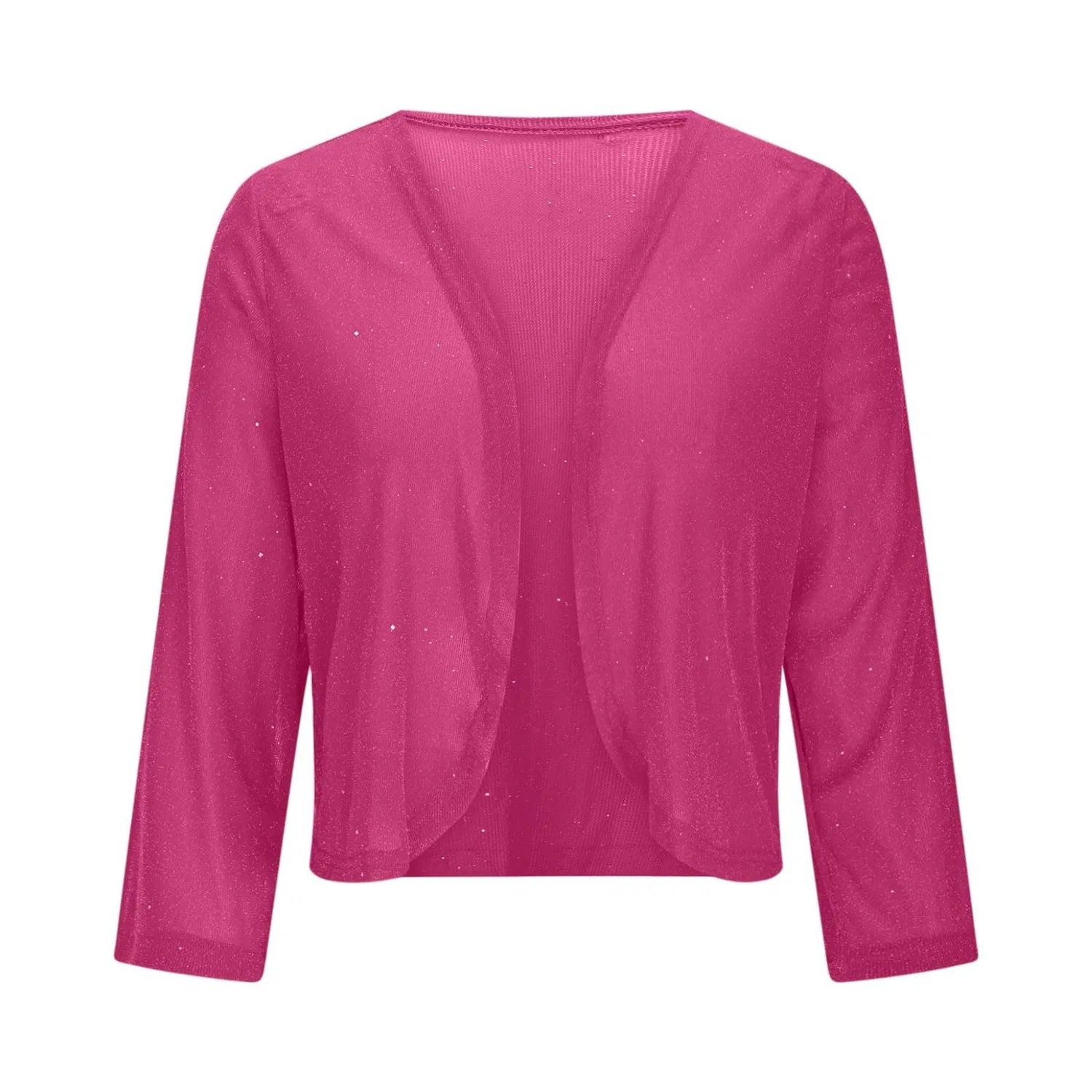 Женский кардиган-болеро с блестками, с длинным рукавом, Hot Pink — фото 4