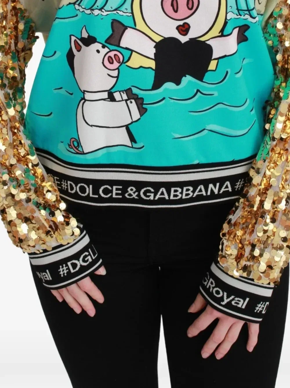Свитер с пайетками и графичным принтом DOLCE & GABBANA, бежевый — фото 4