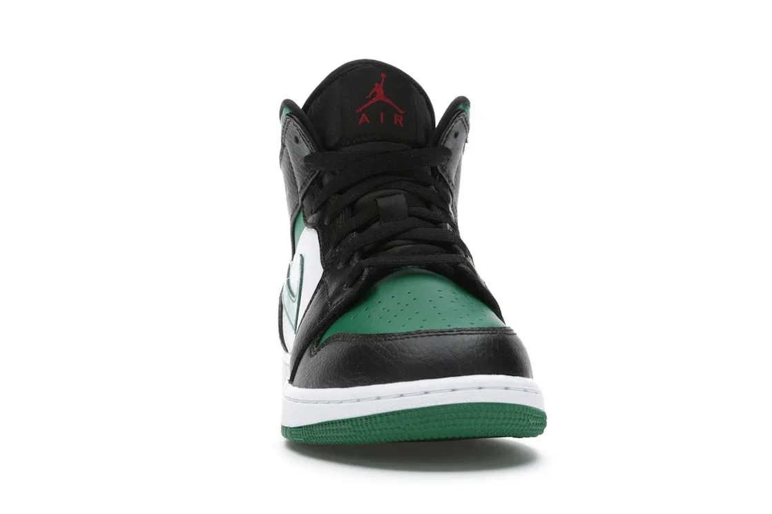 Детские кроссовки для мальчиков с кожаным верхом Jordan 1 Mid Jordan, Black/Pine Green-White-Gym Red — фото 2
