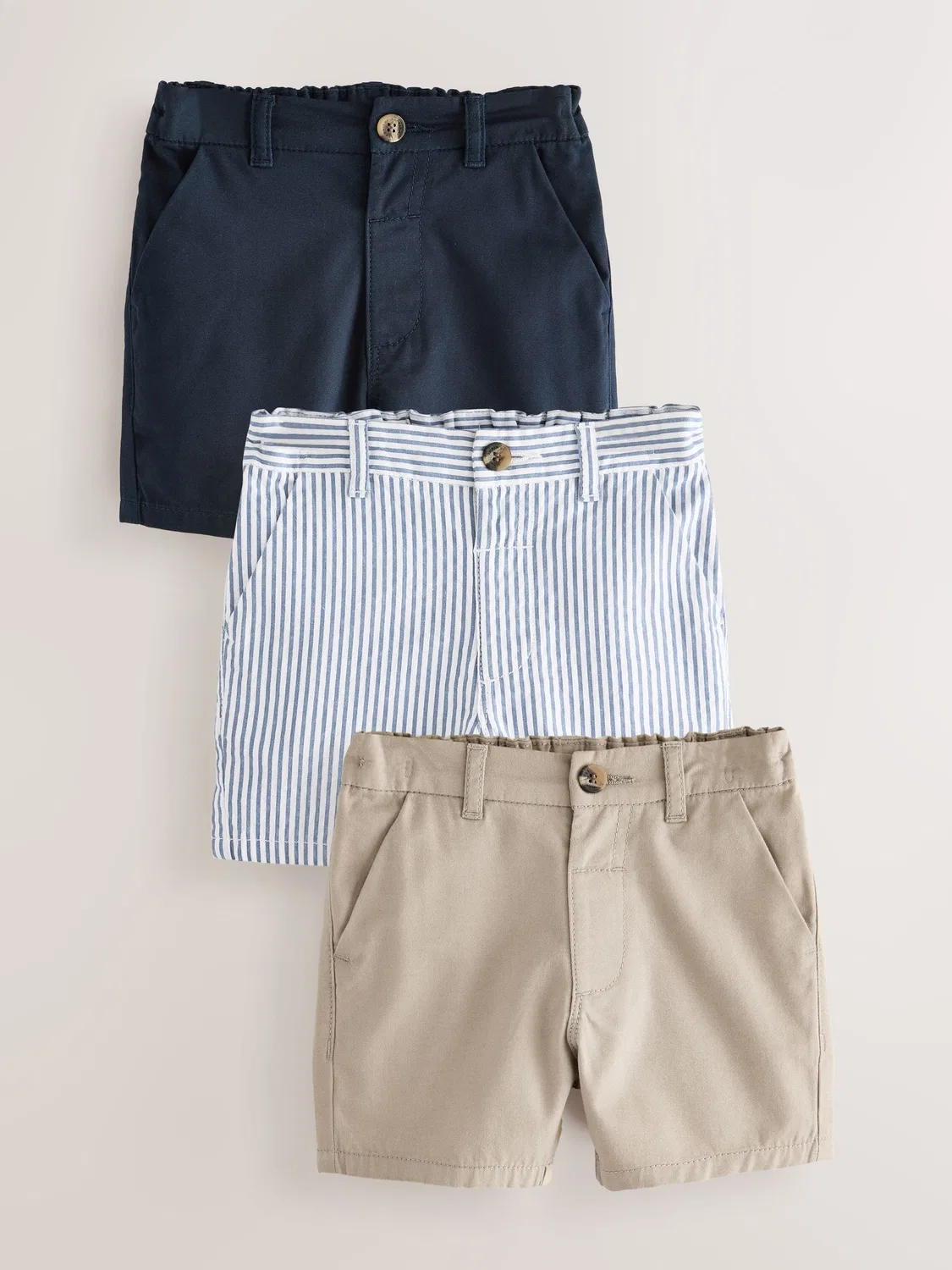 Шорты чинос 3 шт, хлопок, Navy/Stone/Ticking Stripe Next