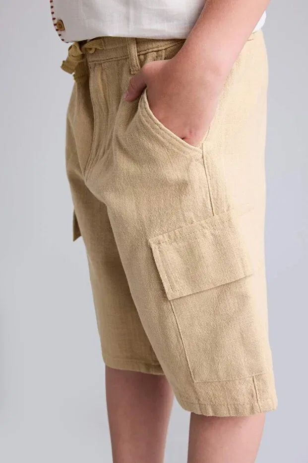Детские шорты для мальчиков хлопковые Regular fit Defacto, Beige — фото 4