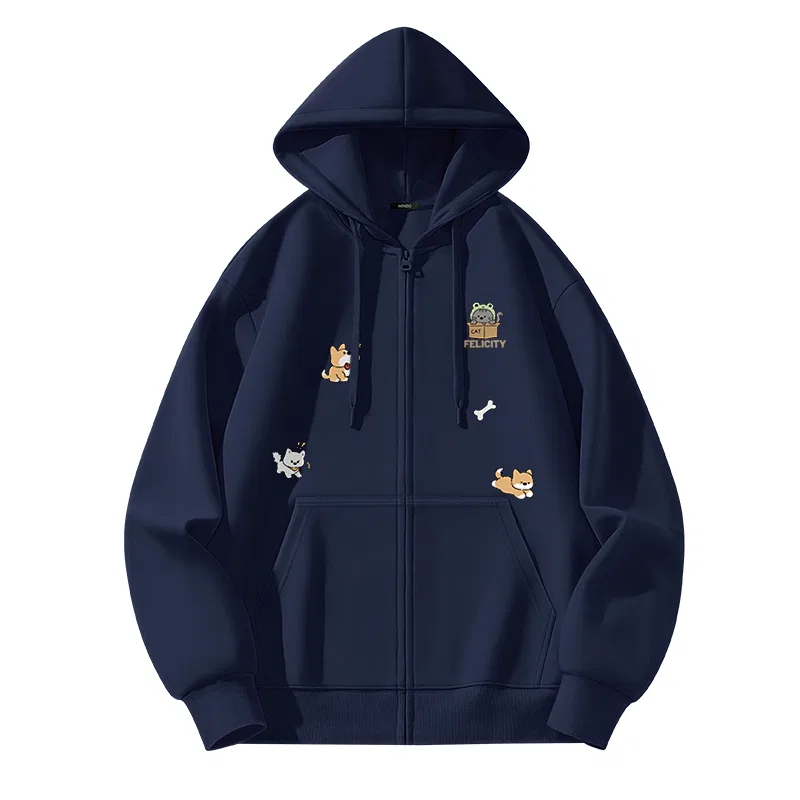 Детский худи с капюшоном, Heavyweight Cardigan, MINISO, Navy Blue