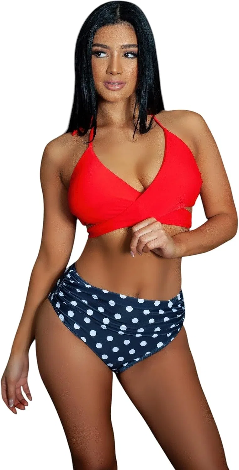 Женский купальник танкини с запахом Francesca, Red Blue