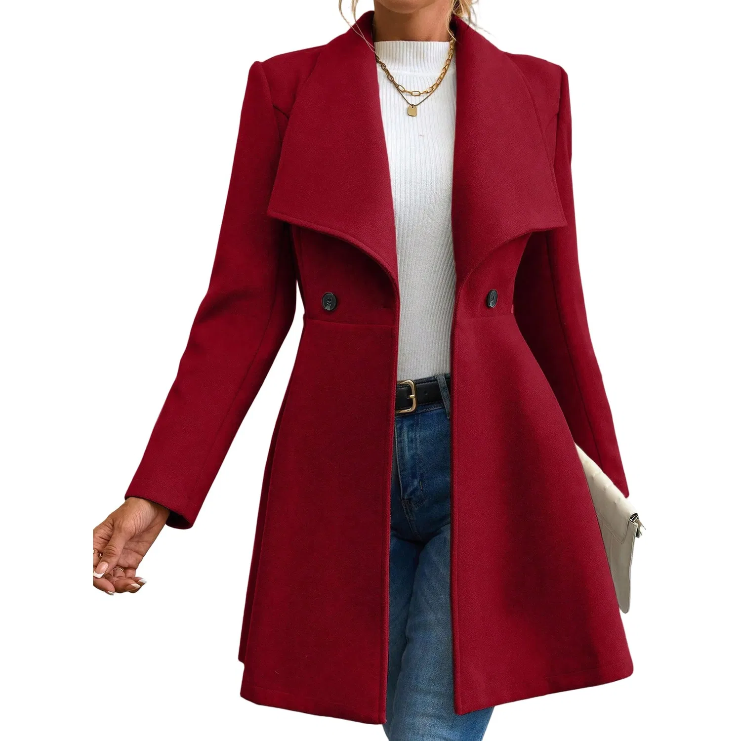 Женское пальто из шерстяной смеси slim fit двубортное миди, Rosso
