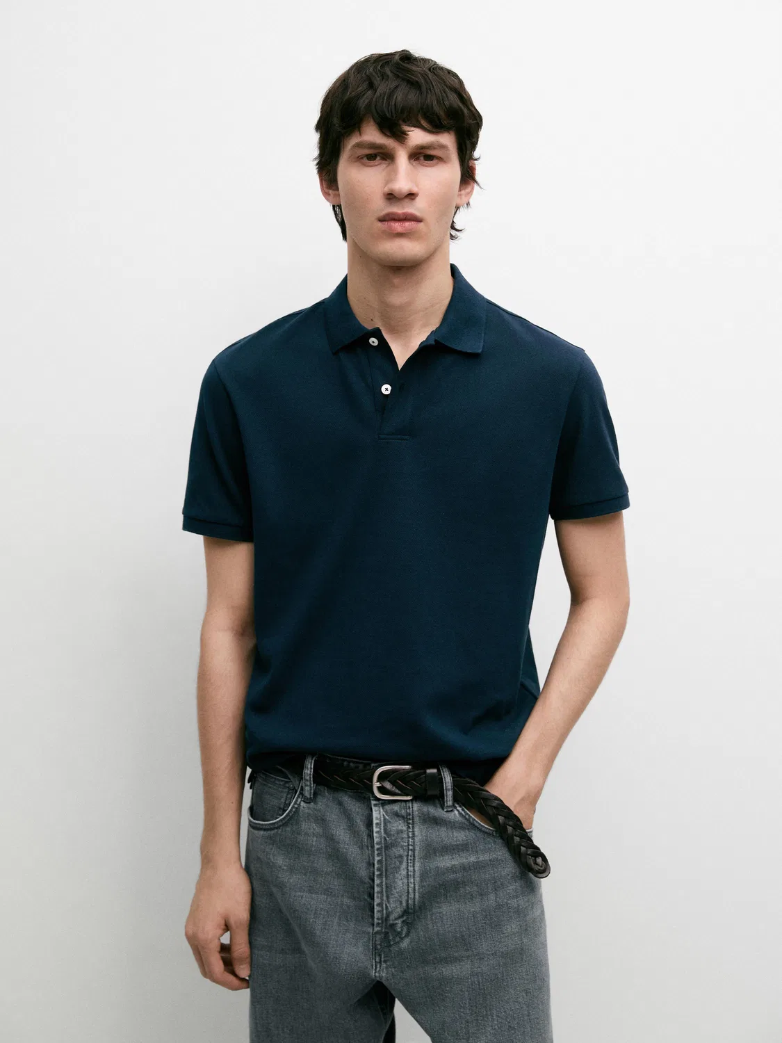 Поло из микротекстурированного хлопка пике Massimo Dutti, индиго — фото 2