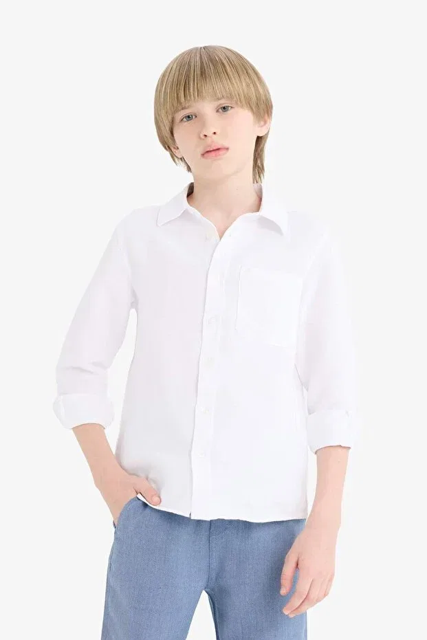Детская рубашка для мальчиков с длинным рукавом Oxford Long Sleeve School Shirt Boy Defacto, White — фото 4
