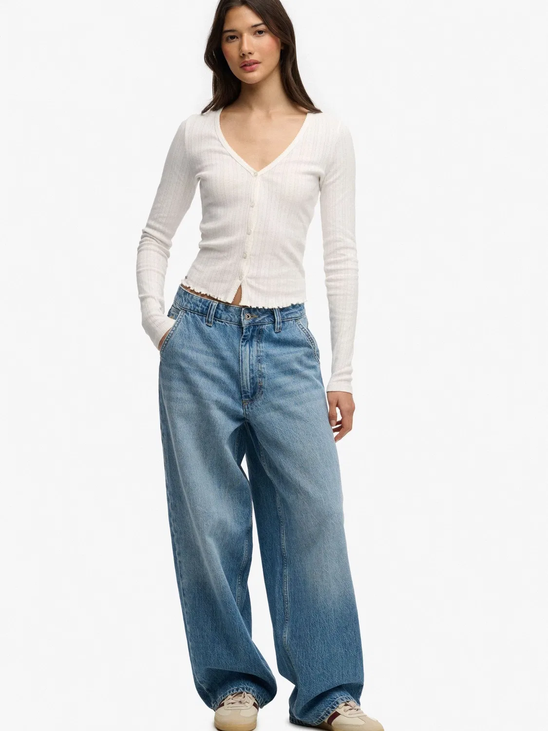 Кардиган с ажурным узором Athletic Essential Pointelle Superdry, белый — фото 4