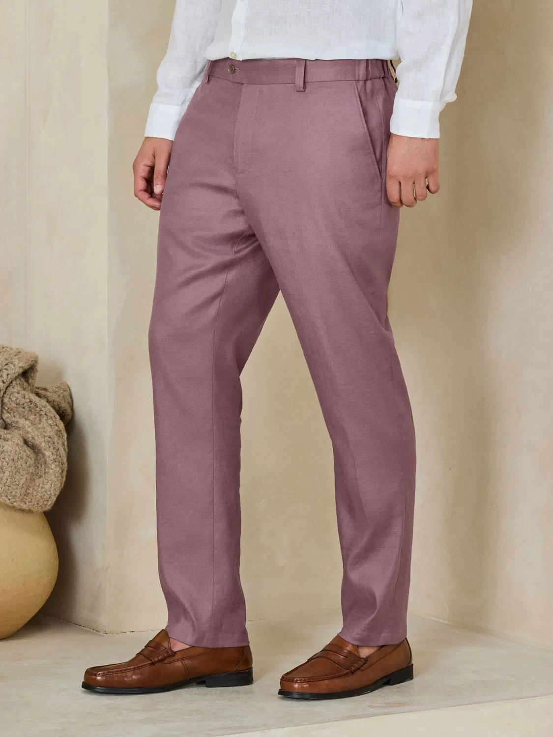 Next Розовые узкие брюки Motionflex Linen TENCEL из смеси лиоцелла Smart Smart Брюки