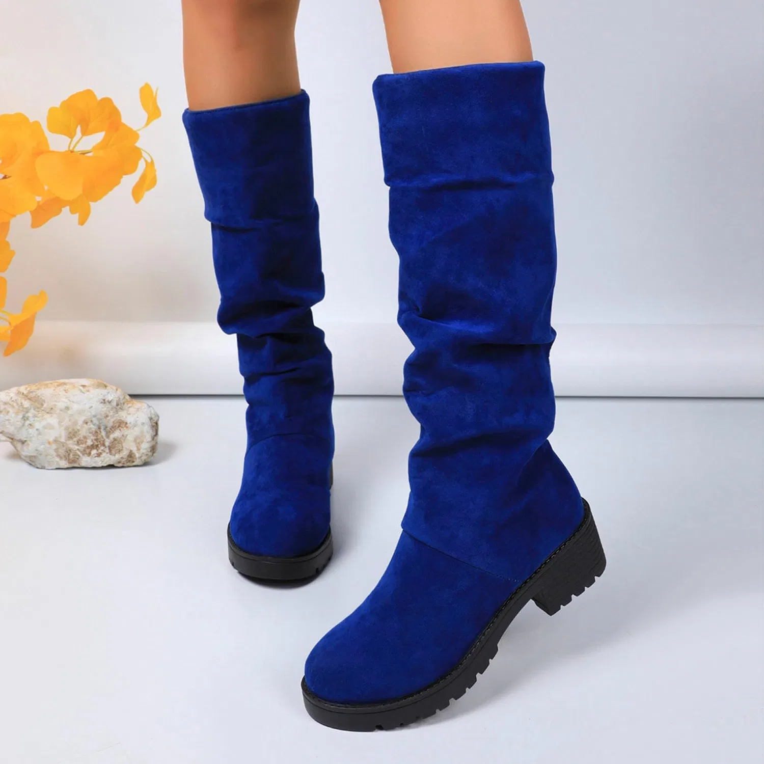 Детские сапоги для девочек без каблука Calf High Boots Winter Fashion Knee High Boots Comfortable Casual Heeled Ankle Boots, Blue — фото 2
