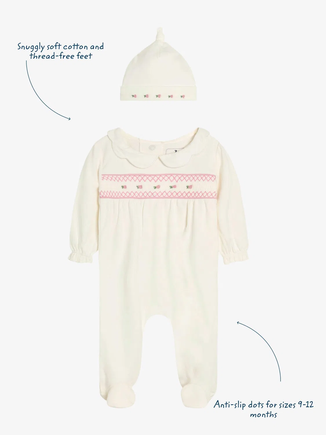 Комплект из боди и шапки JoJo Maman Bébé, кремовый — фото 3