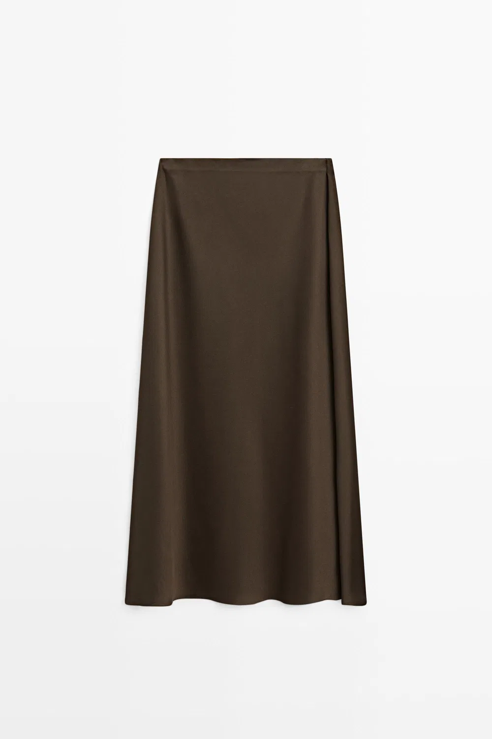 Юбка Massimo Dutti, струящаяся атласная, коричневая — фото 2