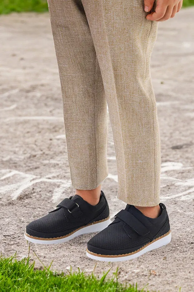 Детские туфли для мальчиков без шнурков Circum nubuck velcro baby boy circumcision shoes Kiko Kids, Black — фото 3