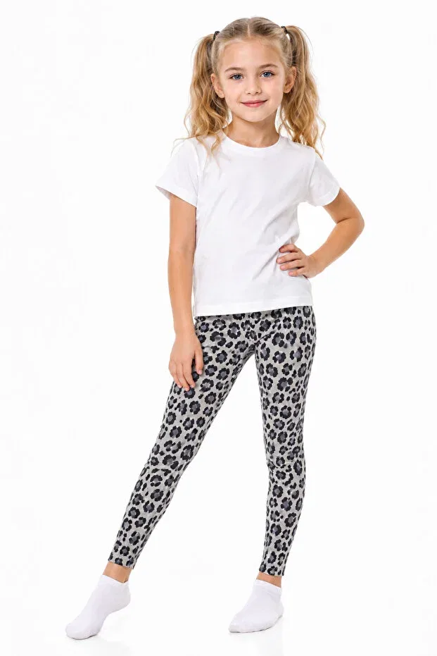 Детские леггинсы для девочек с принтом Dolce Destino, Silvery Leopard