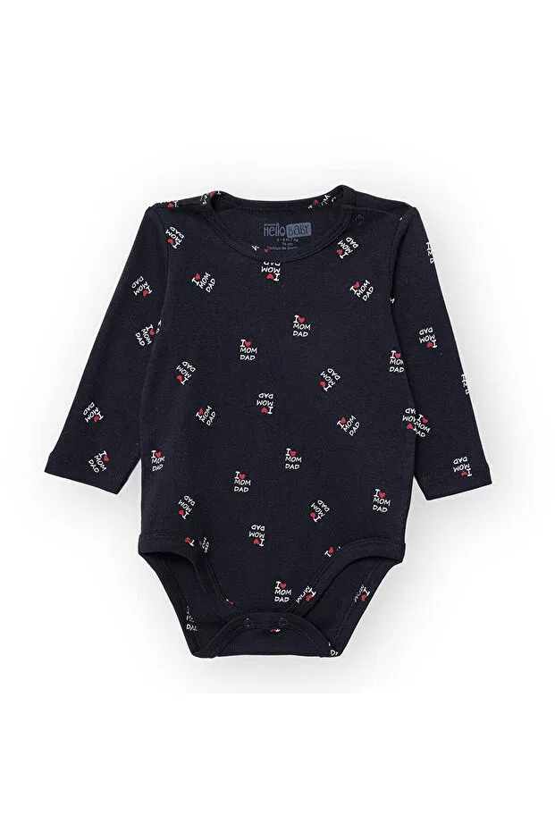 Детское боди с длинным рукавом с принтом Ebebek Hello Baby, Black