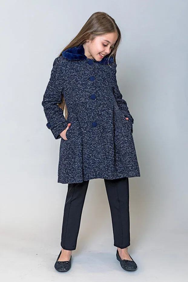Детское пальто для девочек с плюшевым воротником Incity, Navy Blue — фото 4
