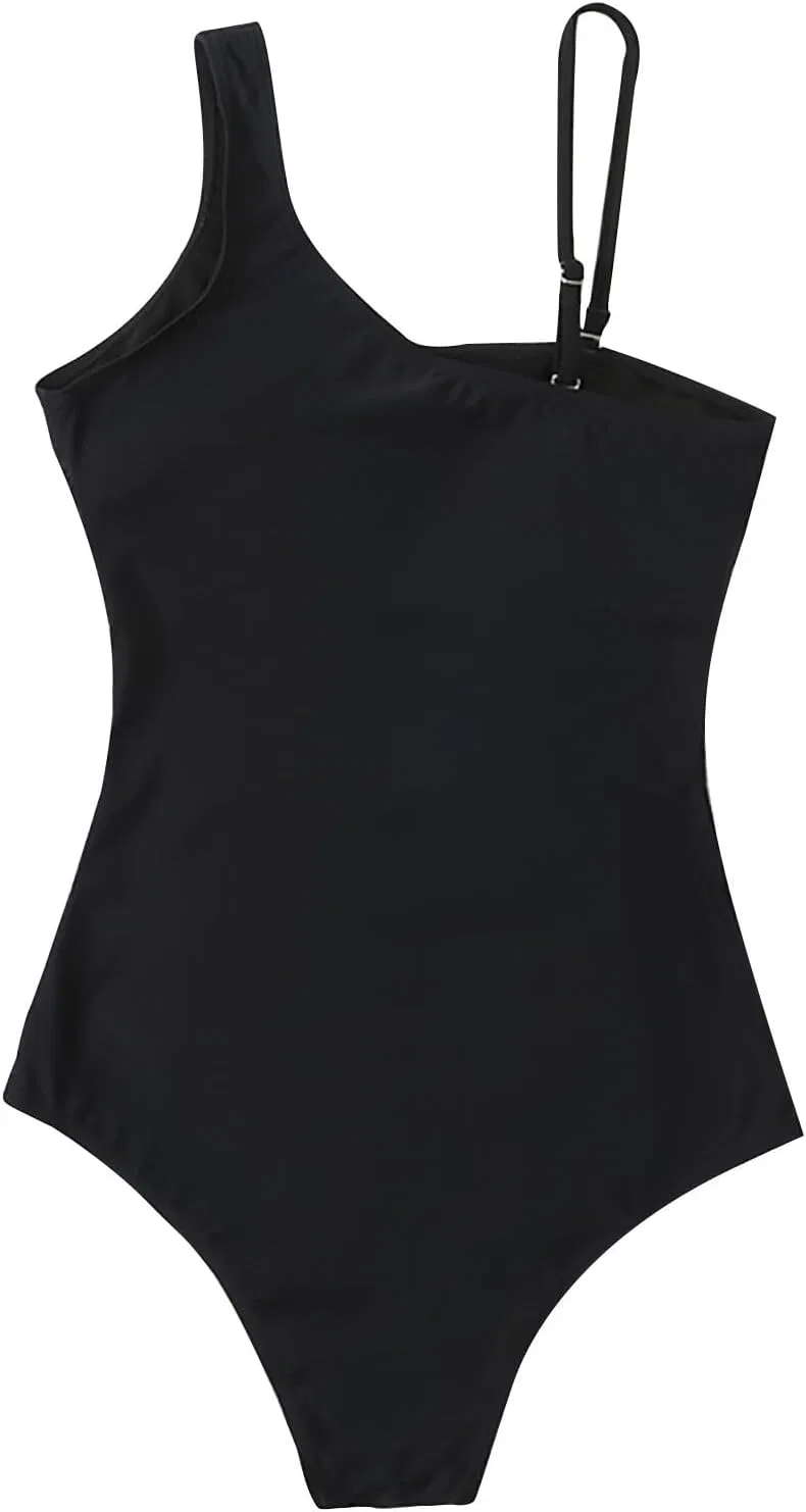 Женский слитный купальник с утяжкой живота one shoulder, Black — фото 2