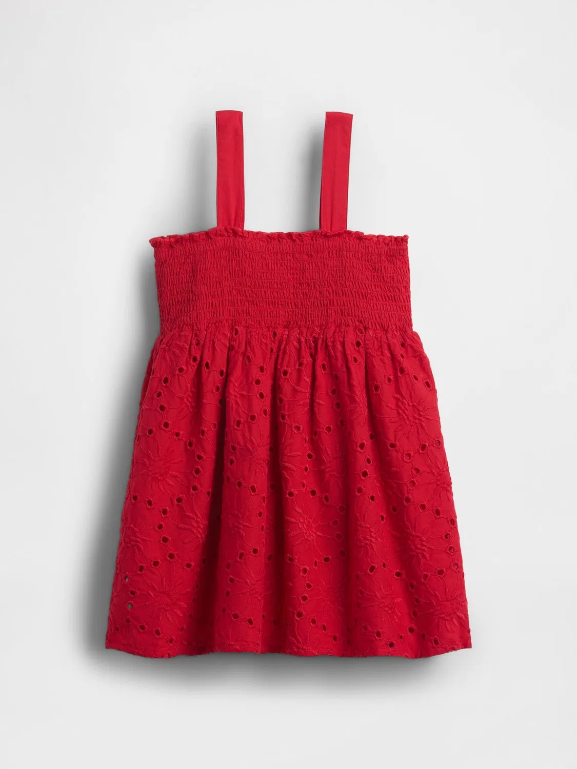 Платье с вышивкой Gap Red Smocked Eyelet Dress, красное — фото 2